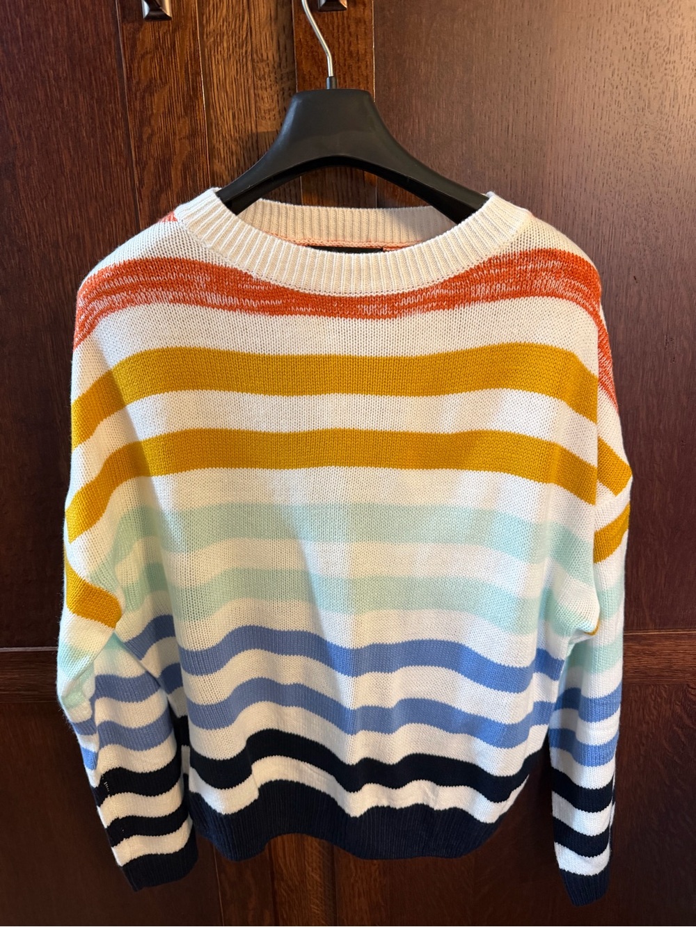 Striped Multicolor Crewneck Sweater - White, Mustard, Blue